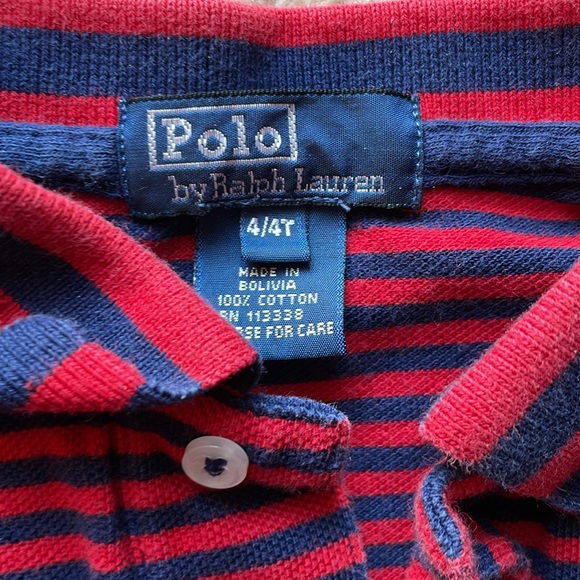 Polo Ralph Lauren Red Navy Striped Short Sleeve Logo Polo Shirt 4/4T Preppy - Picture 3 of 6